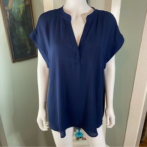 Cynthia Steffe XL XLarge Chiffon Draped Blue Blouse Shirt Top